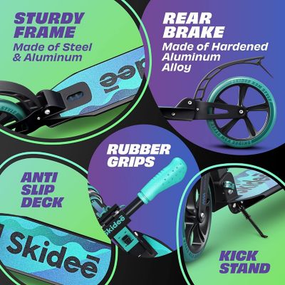 Image showing 6 th SKIDEE Kids Scooter 2 Wheel Scooter, Adjustable Handles, Folding Scooter, Kick Scooters, Ages 5 and Up, Aqua