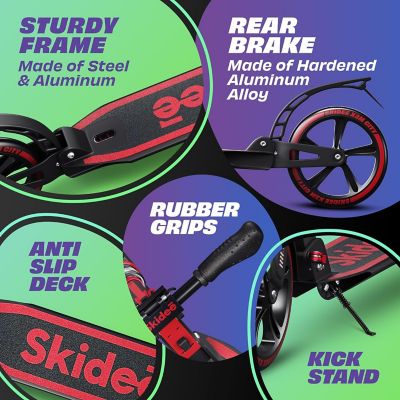 Image showing 5 th SKIDEE Kids Scooter 2 Wheel Scooter, Adjustable Handles, Folding Scooter, Kick Scooters, Ages 5 and Up, Black/Red