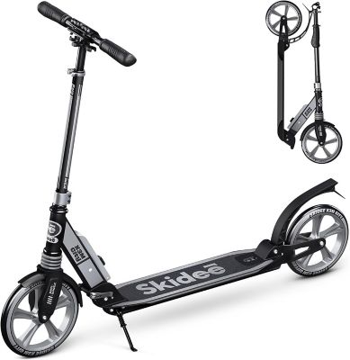 SKIDEE Kids Scooter 2 Wheel Scooter, Adjustable Handles, Folding Scooter, Kick Scooters, Ages 5 and Up, Black/Silver