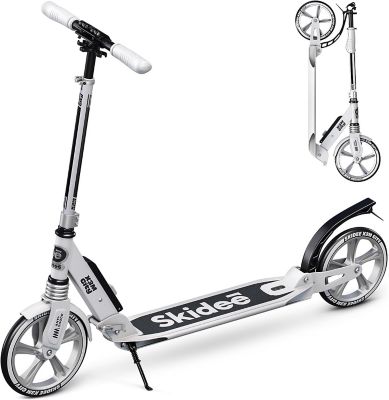 SKIDEE Kids Scooter 2 Wheel Scooter, Adjustable Handles, Folding Scooter, Kick Scooters, Ages 5 and Up, White/Black