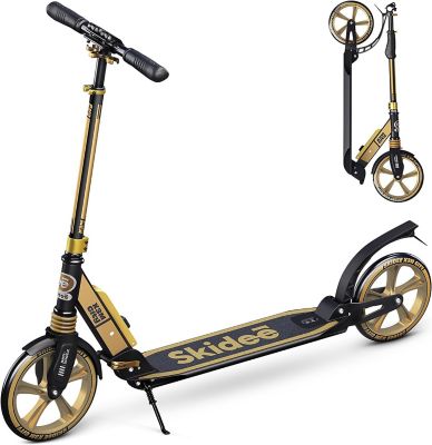 SKIDEE Kids Scooter 2 Wheel Scooter, Adjustable Handles, Folding Scooter, Kick Scooters, Ages 5 and Up, Black/Gold