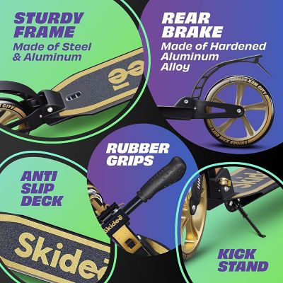 Image showing 5 th SKIDEE Kids Scooter 2 Wheel Scooter, Adjustable Handles, Folding Scooter, Kick Scooters, Ages 5 and Up, Black/Gold