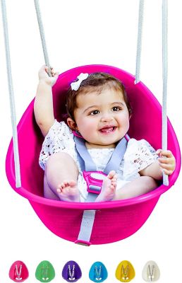 Swurfer Coconut Toddler Swing Baby Swing, 3-Point Adjustable Harness, Blister-Free Rope, Easy Installation, Pink