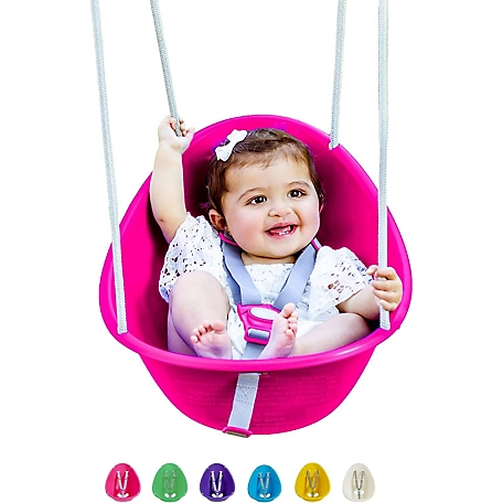 Swurfer Coconut Toddler Swing Baby Swing, 3-Point Adjustable Harness, Blister-Free Rope, Easy Installation, Pink