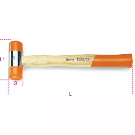 Beta Tools 12 oz 1390 Soft Face Hammer with 7.68" Wood Handle 28mm Face Hammers