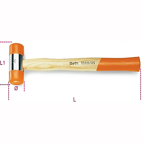 Beta Tools 12 oz. 7.68 in. Wood Handle 1390 Soft Face Hammer, 28 mm Face