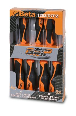 Beta Tools 1263/D8 Set of 8 Screwdrivers - 4 Slotted Head and 4 Phillips Head