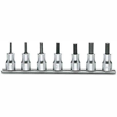 Beta Tools 910PE/SB7 Set of 7 3/8 in. Drive Hex Bit Sockets on Rail