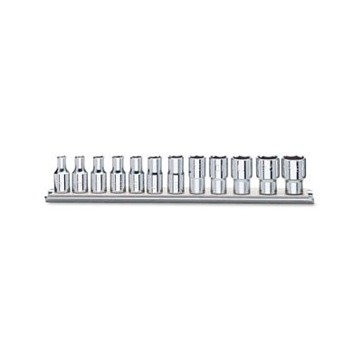 Beta Tools 900MB/SB12 Set of 12 1/4 in. Drive 6 pt. Hand Sockets with Rail, Long Series