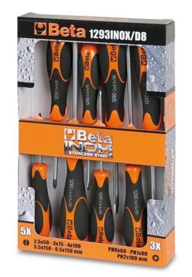 Beta Tools 1293INOX/D8 Set of 10 Stainless Steel Slotted and Phillips Head Screwdrivers