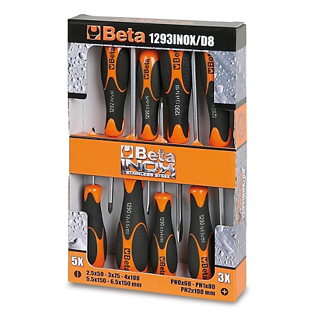 Beta Tools 1293INOX/D8 Set of 10 Stainless Steel Slotted and Phillips Head Screwdrivers