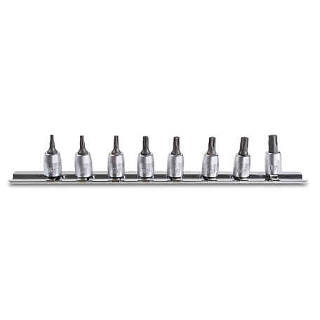 Beta Tools 900TX/SB8 Set of 8 1/4" Drive Socket Drivers on Rail for Torx Head Screws