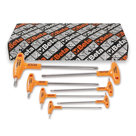 Beta Tools 96TINOX-AS/S7 Set of 7 Stainless Steel Hex Key Wrenches with High Torque T-Handle, 3/32-5/16
