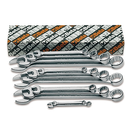 Beta Tools 42AS Set of 13 15 degree Offset Combination Wrenches, SAE, Chrome-Plated, 1/4 - 1 in.