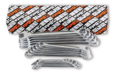 Beta Tools 12-Point 15 Deg. Offset Combination Wrench Set, Slim Profile, Ergonomic Design, Chrome-Plated, 17 pc.