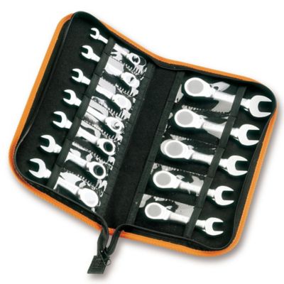 Beta Tools 142C Ratcheting Combination Wrenches, Stubby, 8mm-19mm, 12 pc.