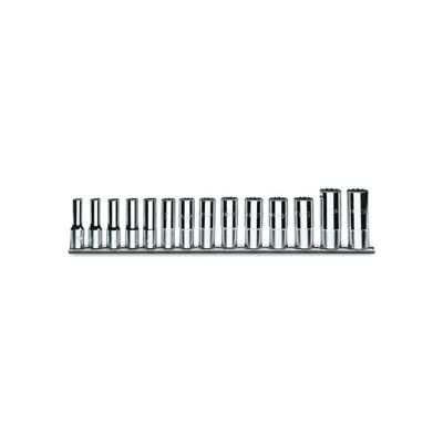 Beta Tools 910AL/SB14 Set of 14 3/8 in. Drive 6 pt. Hand Sockets on Rail, Long Series