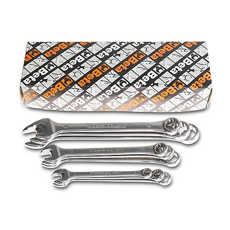 Beta Tools 42 INOX Set of 11 15 degree Offset Combination Wrenches, Stainless Steel, Metric 6-19 mm