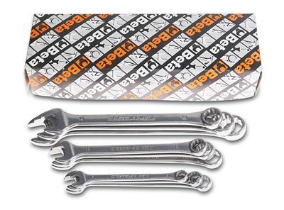 Beta Tools 42INOX-AS/S9 Set of 9 Stainless Steel 15 degree Offset Combination Wrenches with Holder, 1/4-3/4", 420396