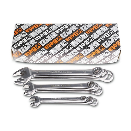 Beta Tools 42INOX-AS/S9 Set of 9 Stainless Steel 15 degree Offset Combination Wrenches with Holder, 1/4-3/4", 420396