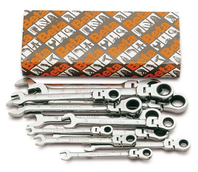 Beta Tools 142SN Set of 13 Flex head Ratcheting Combination Wrenches, Chrome-Plated, 7mm - 19mm