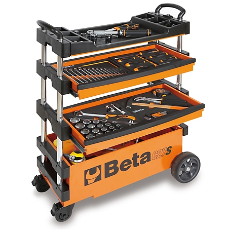 Beta Tools C27S Collapsible Rolling Tool Cart, Orange