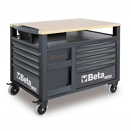 Beta Tools RSC28 Super Tank Rolling Tool Cabinet with Wood Worktop and 10 Drawers, Gray