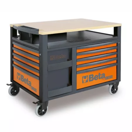 Beta Tools RSC28 Super Tank Rolling Tool Cabinet with Wooden Worktop and 10 Drawers Orange Rolling Tool Cabinets