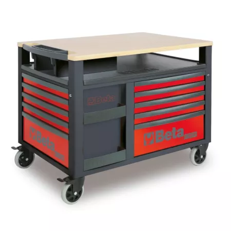 Beta Tools RSC28 Super Tank Rolling Tool Cabinet with Wooden Worktop and 10 Drawers Red Rolling Tool Cabinets