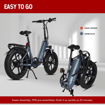 Image showing 5 th Young Electric 20 in. E-Flow Off-Road/Fat Tire Folding Electric Bicycle,Denim Blue
