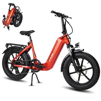 Young Electric 20 in. E-Flow Off-Road/Fat Tire Folding Electric Bicycle, Radio Orange