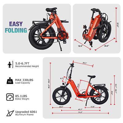 Image showing 5 th Young Electric 20 in. E-Flow Off-Road/Fat Tire Folding Electric Bicycle, Radio Orange