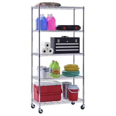 Image showing 5 th Muscle Rack 5-Shelf 36 in. x 18 in. x 72 in. Chrome Mobile Wire Shelving