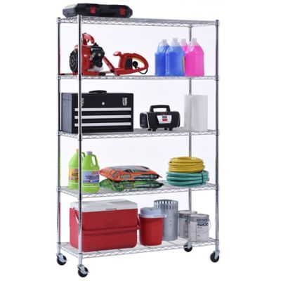 Image showing 6 th Muscle Rack 5-Shelf 48 in. x 18 in. x 72 in. Chrome Mobile Wire Shelving