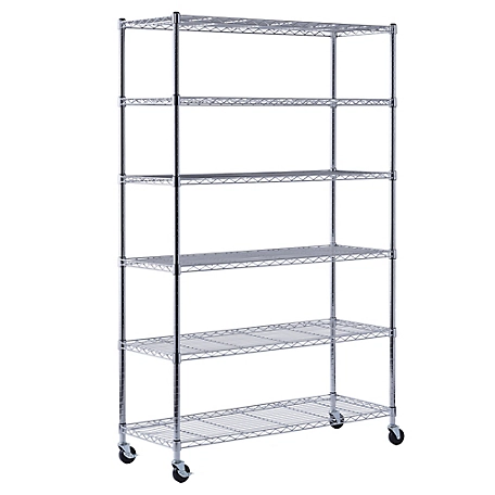 Muscle Rack 6-Tier Chrome Mobile Wire Shelving 48W x 18D x 72H