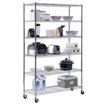 Image showing 7 th Muscle Rack 6-Shelf 48 in. x 18 in. x 72 in. Chrome Mobile Wire Shelving