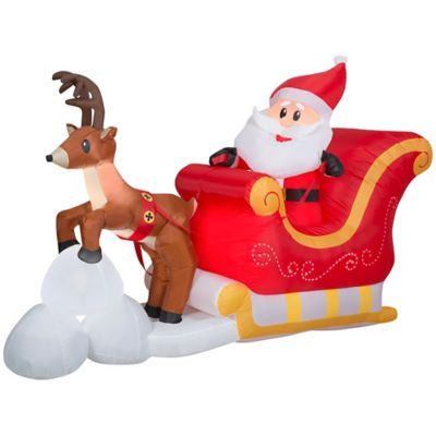 Gemmy 13.78 in. Pre-Lit Lightshow Airblown Sewn-In Micro LED Santa and Sleigh Takeoff Scene Christmas Decoration