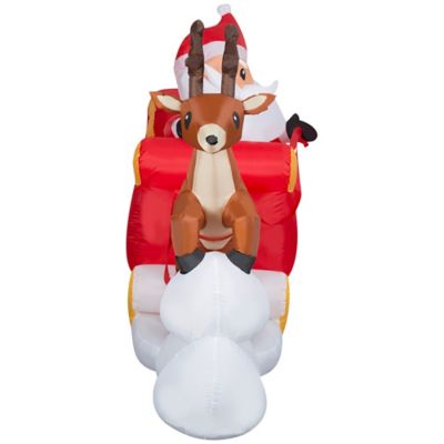 Image showing  13.78 in. Pre-Lit Lightshow Airblown Sewn-In Micro LED Santa and Sleigh Takeoff Scene Christmas Decoration