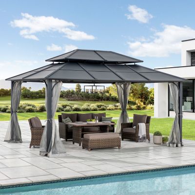 Sunjoy Steel Gazebo with 2-Tier Hip Roof Hardtop, A102009141