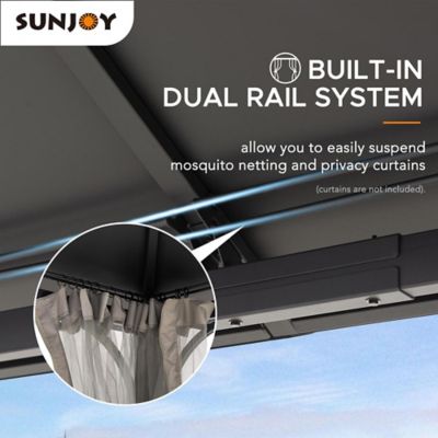 Image showing 5 th Sunjoy 12 x 16ft. Black and Brown/Grey Steel Gazebo with 2-Tier Hip Roof Hardtop