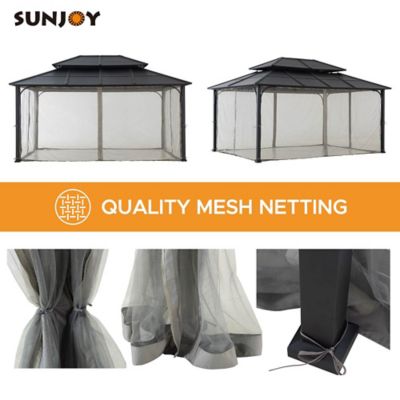Image showing 6 th Sunjoy 12 x 16ft. Black and Brown/Grey Steel Gazebo with 2-Tier Hip Roof Hardtop