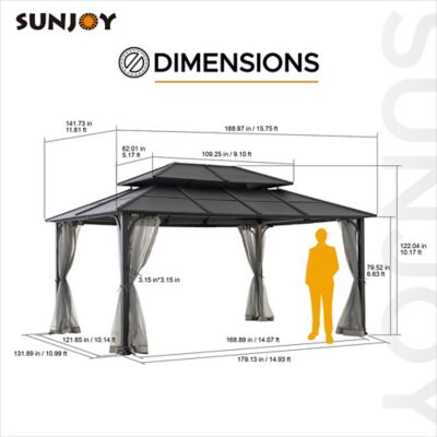 Image showing 7 th Sunjoy 12 x 16ft. Black and Brown/Grey Steel Gazebo with 2-Tier Hip Roof Hardtop