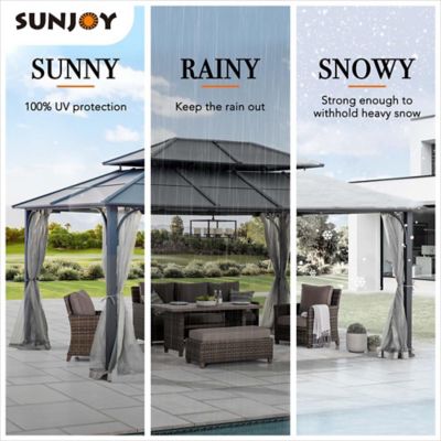 Image showing 8 th Sunjoy 12 x 16ft. Black and Brown/Grey Steel Gazebo with 2-Tier Hip Roof Hardtop
