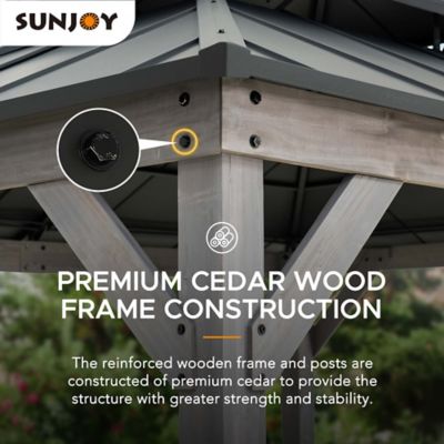 Image showing  10 x 12 ft. Wood Gazebo, Outdoor Patio Steel Hardtop Gazebo, Cedar Framed Wooden Gazebo with 2-Tier Metal Roof