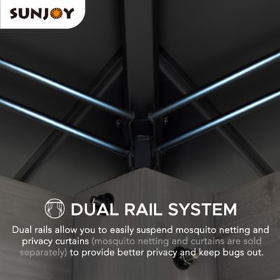 Image showing 5 th Sunjoy 10 x 12 ft. Wood Gazebo, Outdoor Patio Steel Hardtop Gazebo, Cedar Framed Wooden Gazebo with 2-Tier Metal Roof