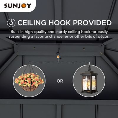 Image showing 6 th Sunjoy 10 x 12 ft. Wood Gazebo, Outdoor Patio Steel Hardtop Gazebo, Cedar Framed Wooden Gazebo with 2-Tier Metal Roof