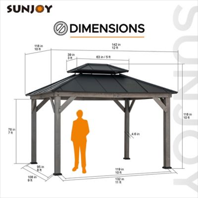 Image showing 7 th Sunjoy 10 x 12 ft. Wood Gazebo, Outdoor Patio Steel Hardtop Gazebo, Cedar Framed Wooden Gazebo with 2-Tier Metal Roof