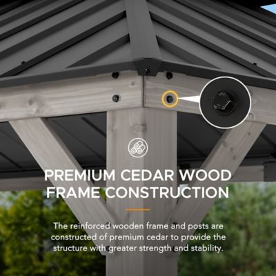 Image showing 7 th Sunjoy 12 x 20ft. Cedar Framed Wood Gazebo with 2-Tier Steel Hardtop Brown/Black Blackuitable for Patios, Lawn and Backyard