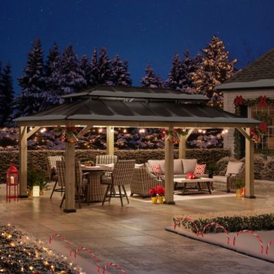 Image showing 8 th Sunjoy 12 x 20ft. Cedar Framed Wood Gazebo with 2-Tier Steel Hardtop Brown/Black Blackuitable for Patios, Lawn and Backyard