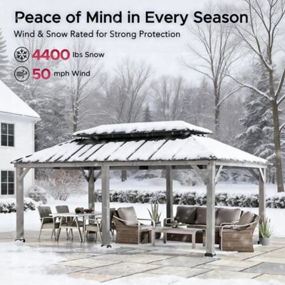 Image showing 10 th Sunjoy 12 x 20ft. Cedar Framed Wood Gazebo with 2-Tier Steel Hardtop Brown/Black Blackuitable for Patios, Lawn and Backyard